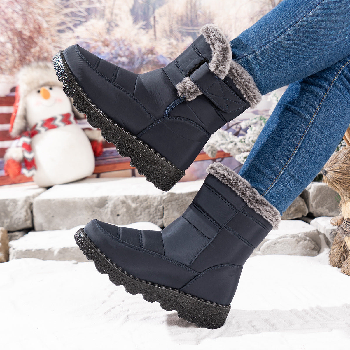 Women's Mira Waterproof Snow Boots - Plush Faux Fur Cuff with Easy Hook-and-Loop Strap & Lug Sole (US 5-11.5)