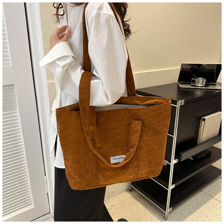 Women's Corduroy Tote Bag | Stylish & Minimalist Large-Capacity Shoulder Bag for Commuting