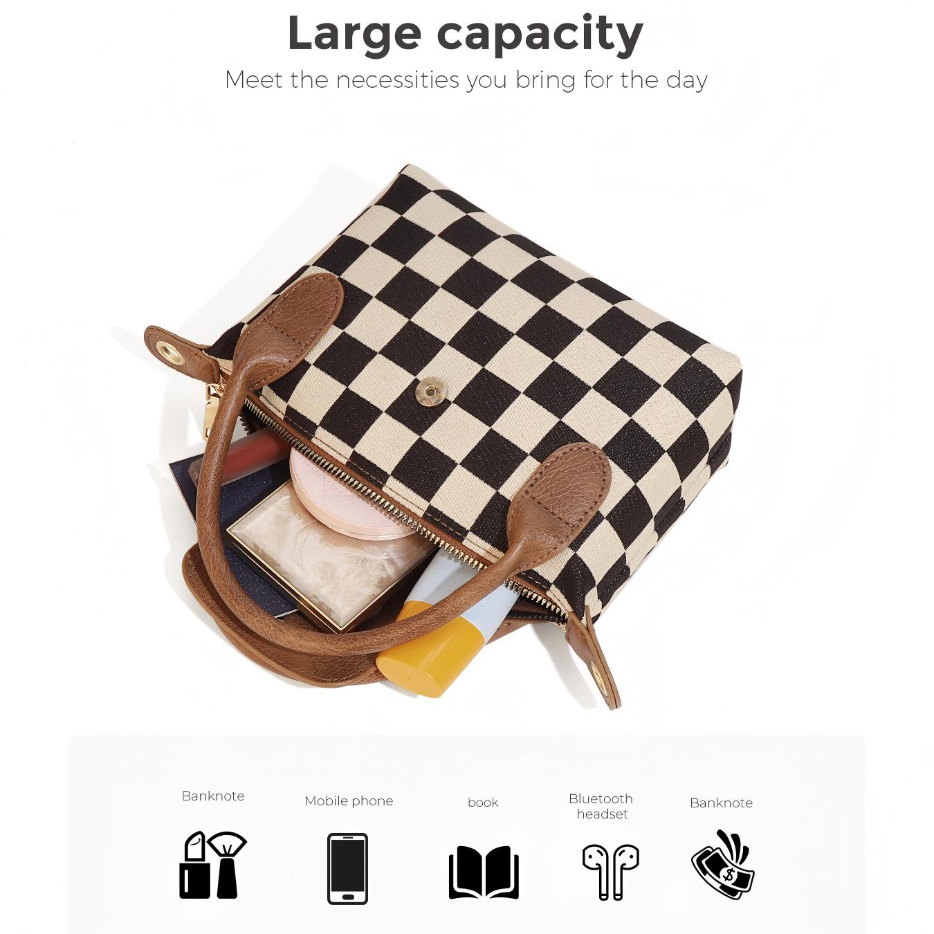 Ounamei Mini Checkered Nylon Crossbody Bag | Small Size Large Capacity 3-Way Carry Lightweight Tote