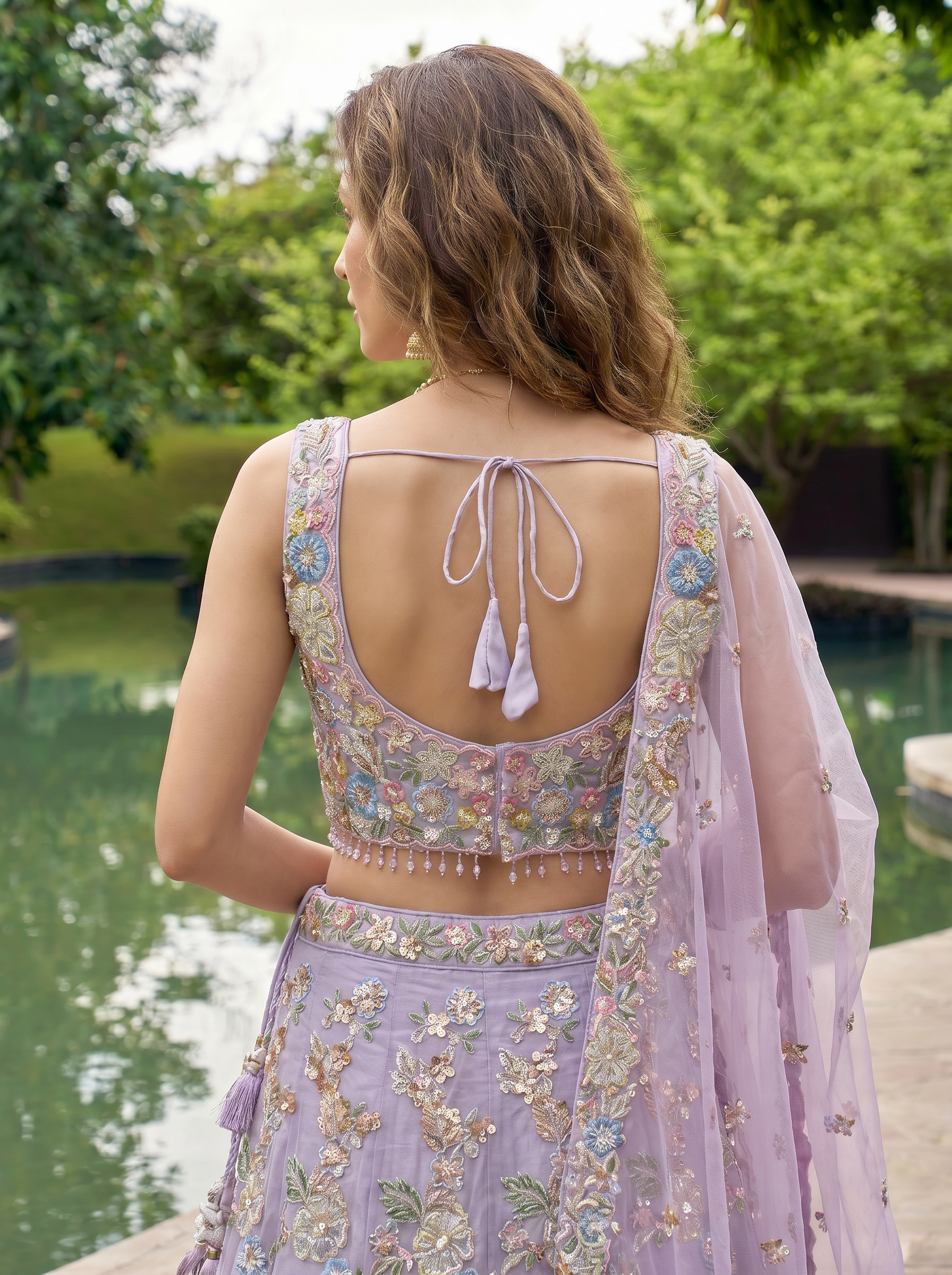 Lavender Color Organza Handwork Embroidered using Cutdana,Sequin & Thread Ready to Wear Lehenga choli