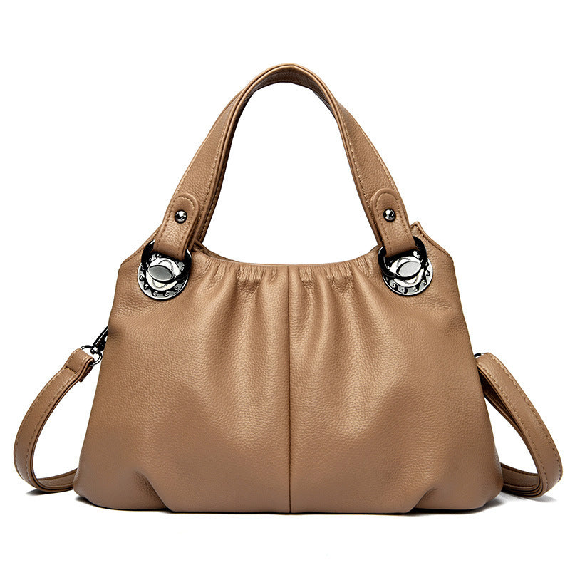 Women's Genuine Leather Crinkled Tote Bag – Minimalist 3-in-1 Purse (Handheld/Shoulder/Crossbody) for Work to Weekend