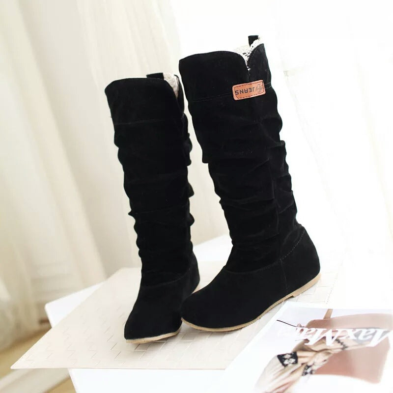 Women's Western Lace Mid-Calf Boots - Crinkle Suede Slouch Cowboy Boots (US 4-10.5)