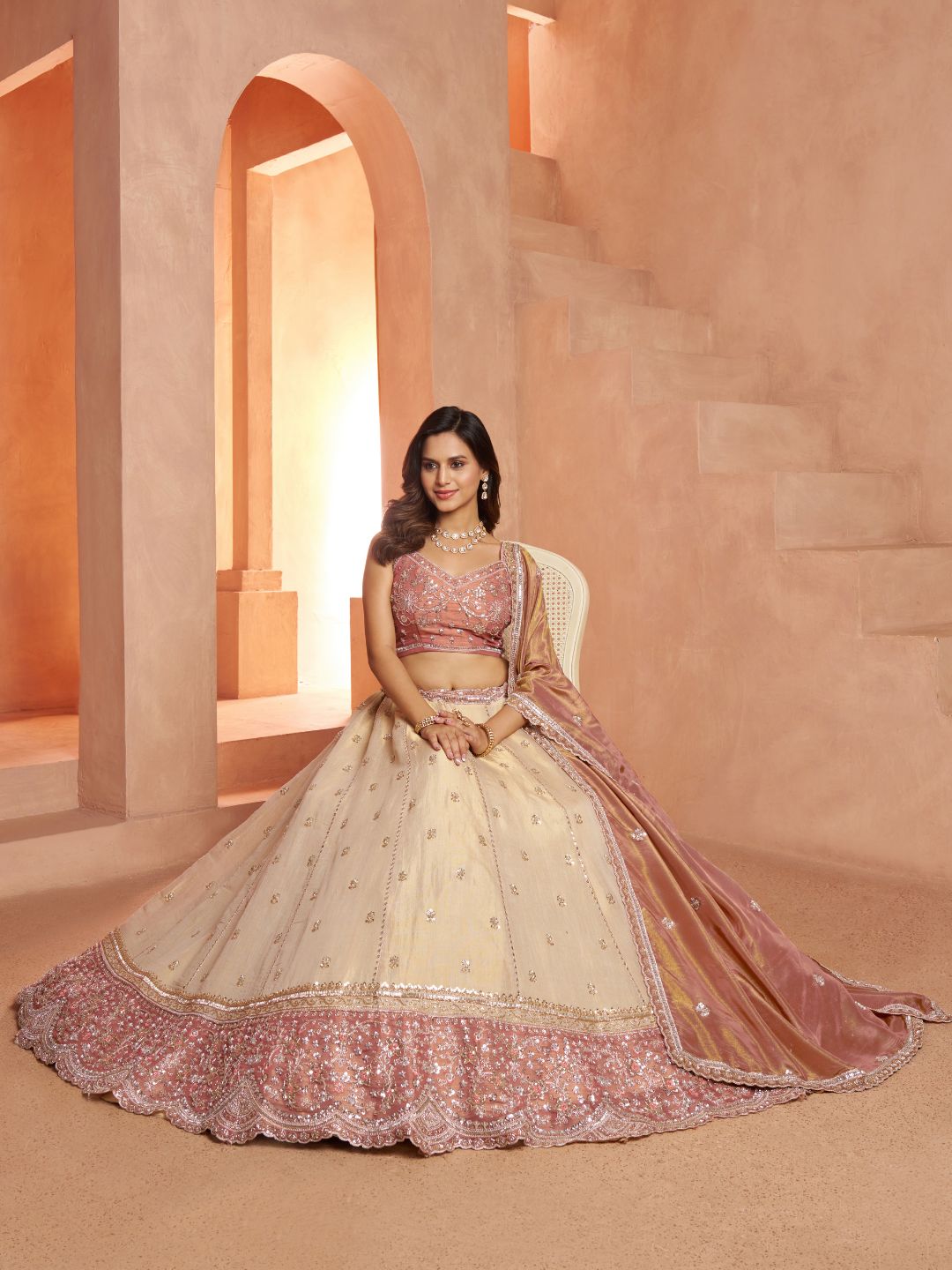 Designer Peach Lehenga with Luxurious Embellished Details