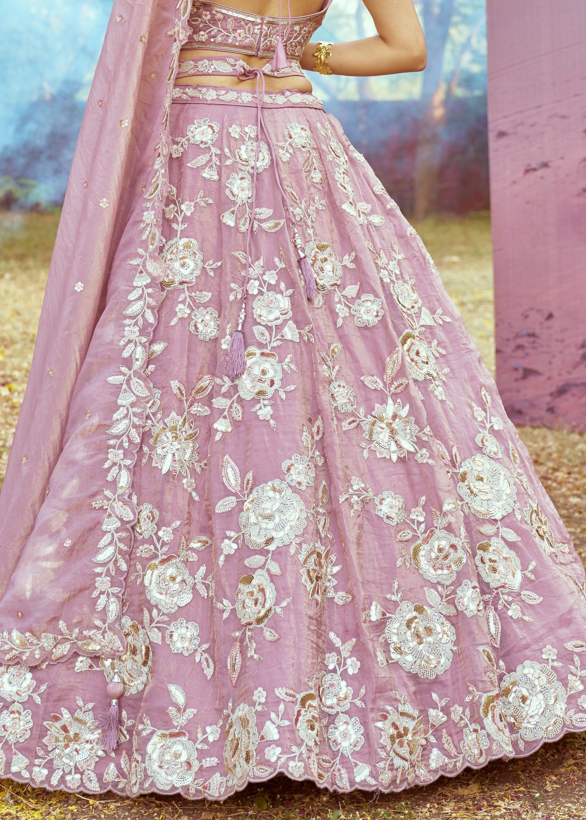 Lavender Organza Sequins embroidery Lehenga | Ready To Wear - qivii