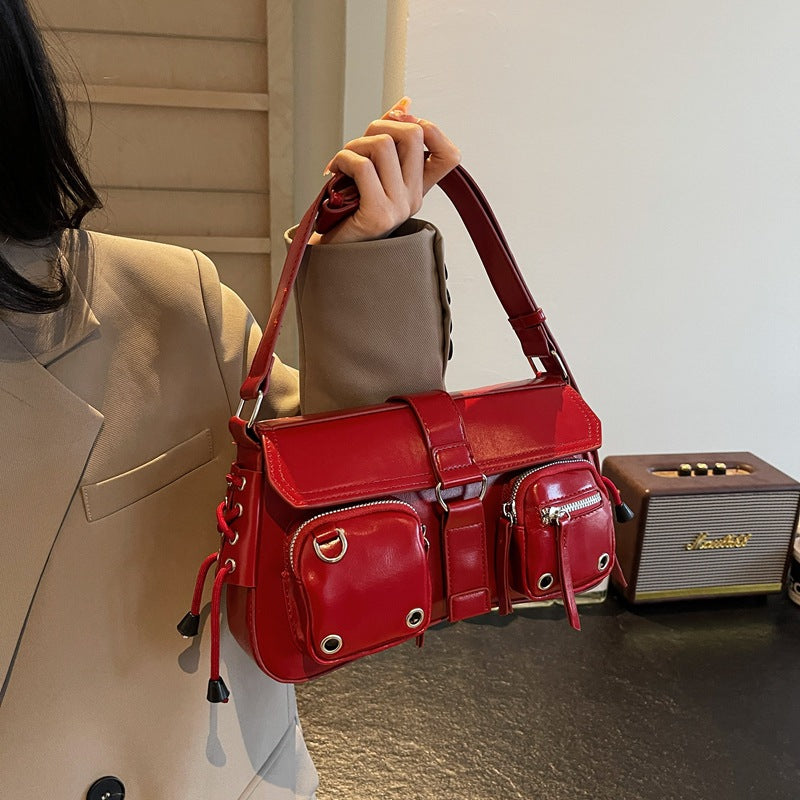 Women’s Structured Baguette Bag - PU Leather Topstitched Purse for Urban Minimalism
