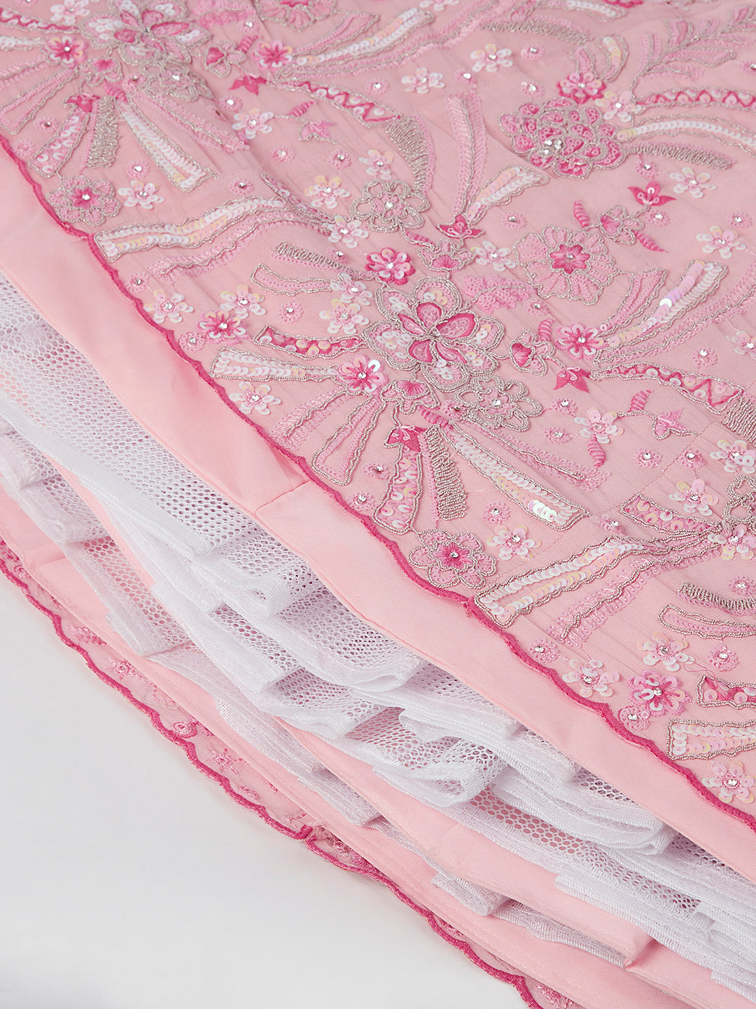 Pink - Georgette Sequins and thread embroidery Semi-Stitched Lehenga choli - qivii