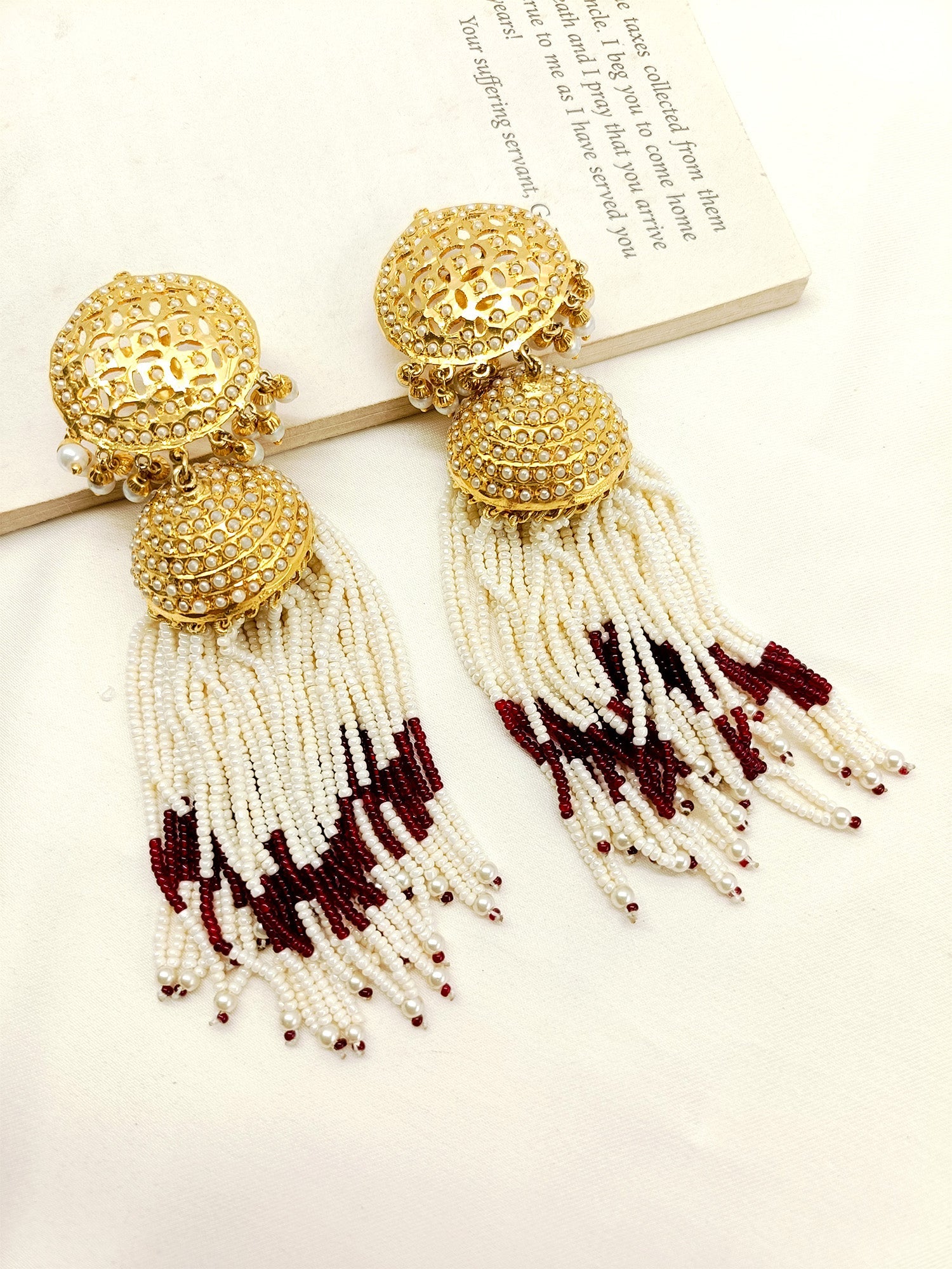 Kaashni Maroon Jadau Jhumki