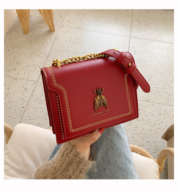 Women's Artisan-Crafted Distressed Crossbody Bag Small Box Purse with Stitched Rivets & Antique Gold Chain | Y2K Grunge Revival
