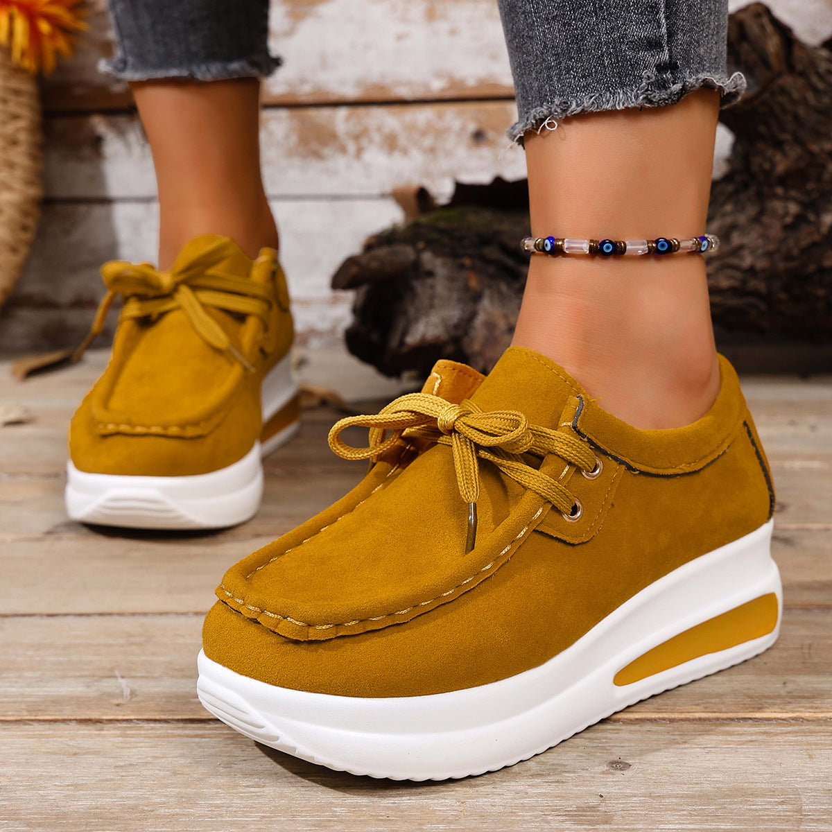Women's Chunky Sole Lace-Up Loafer - Casual Wedge Heel Shoes (US 5-10.5)