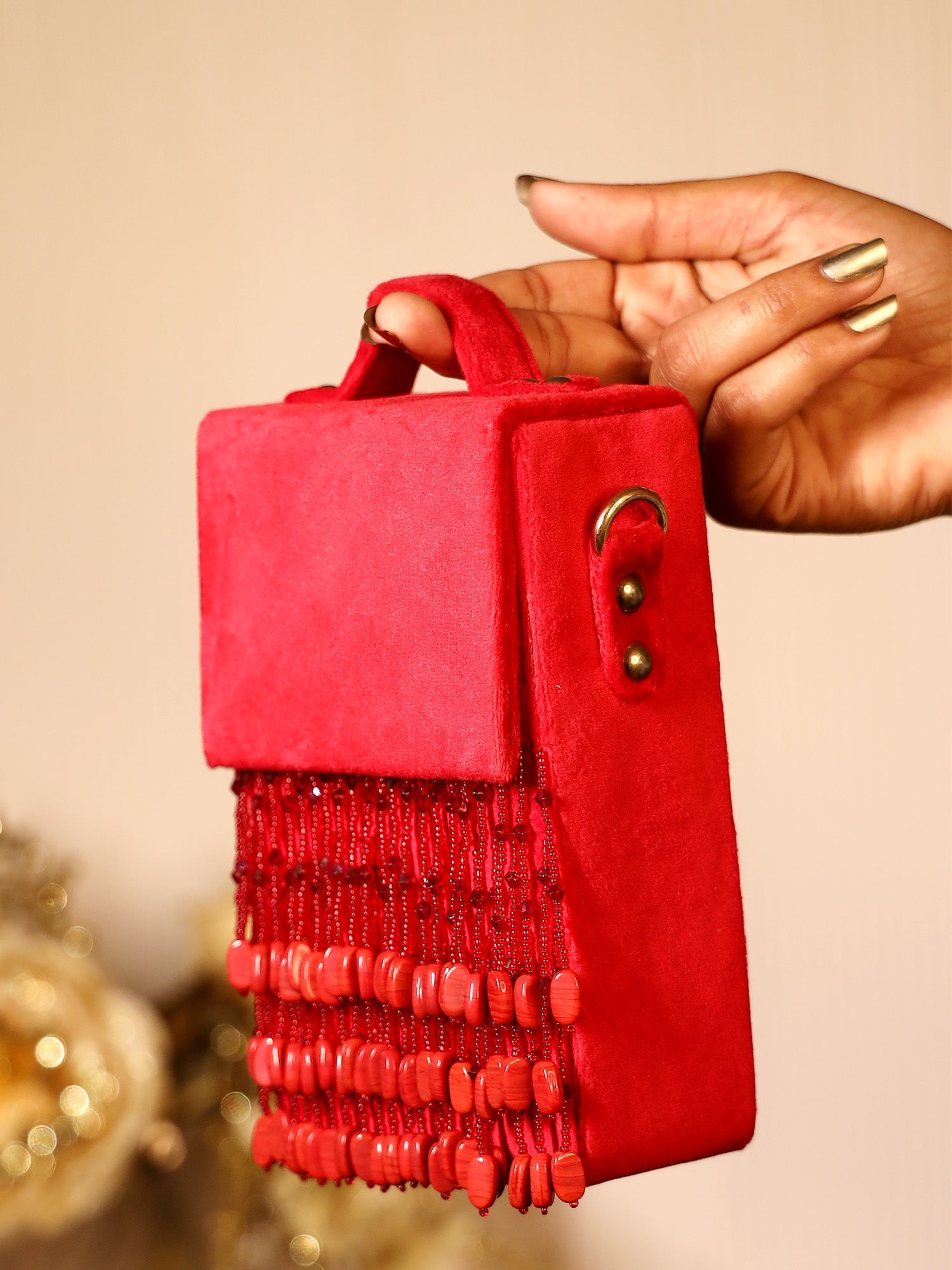 Jasmeet Maroon Clutch Bag With Maroon Beads