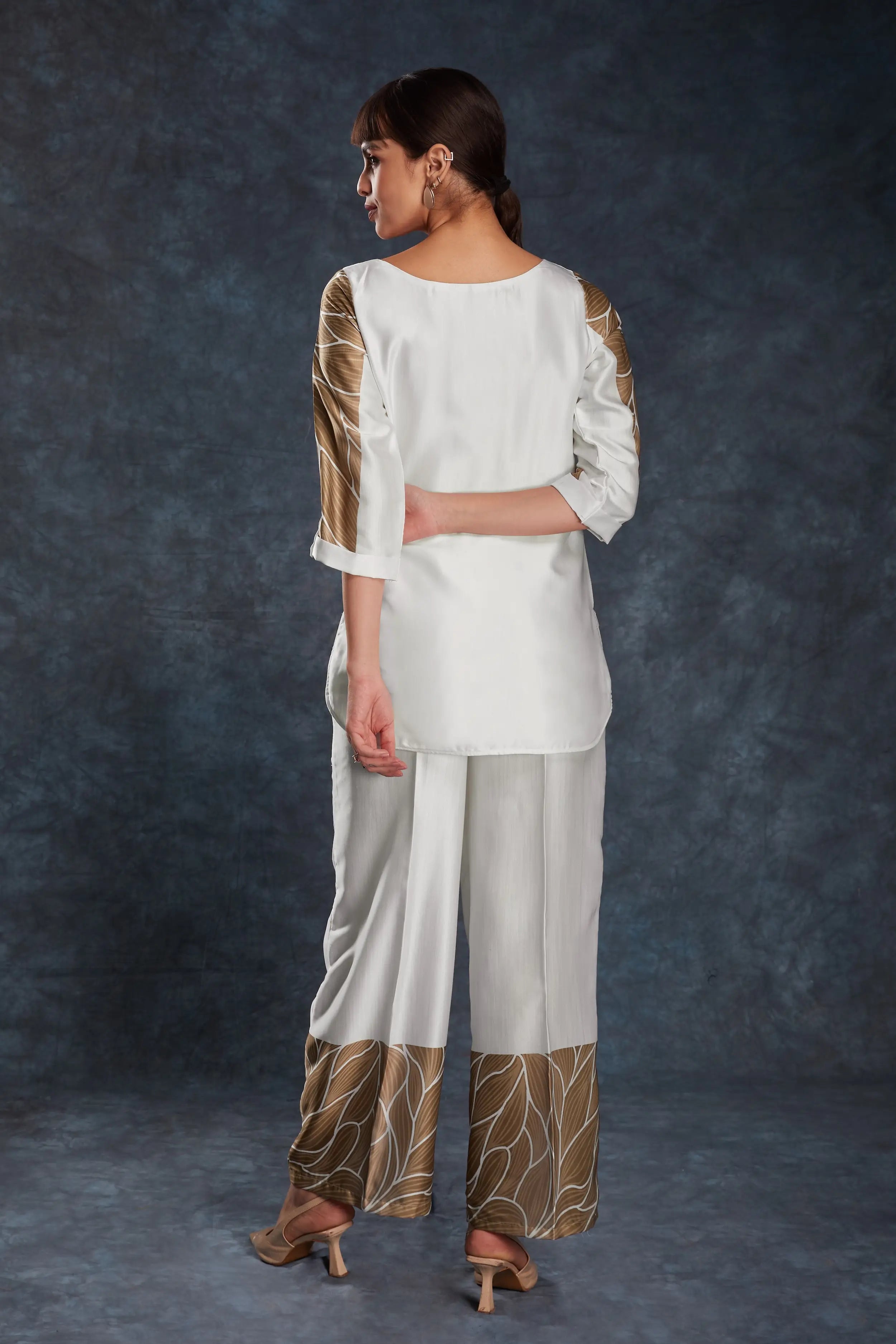 White Printed Satin Co-ord Set