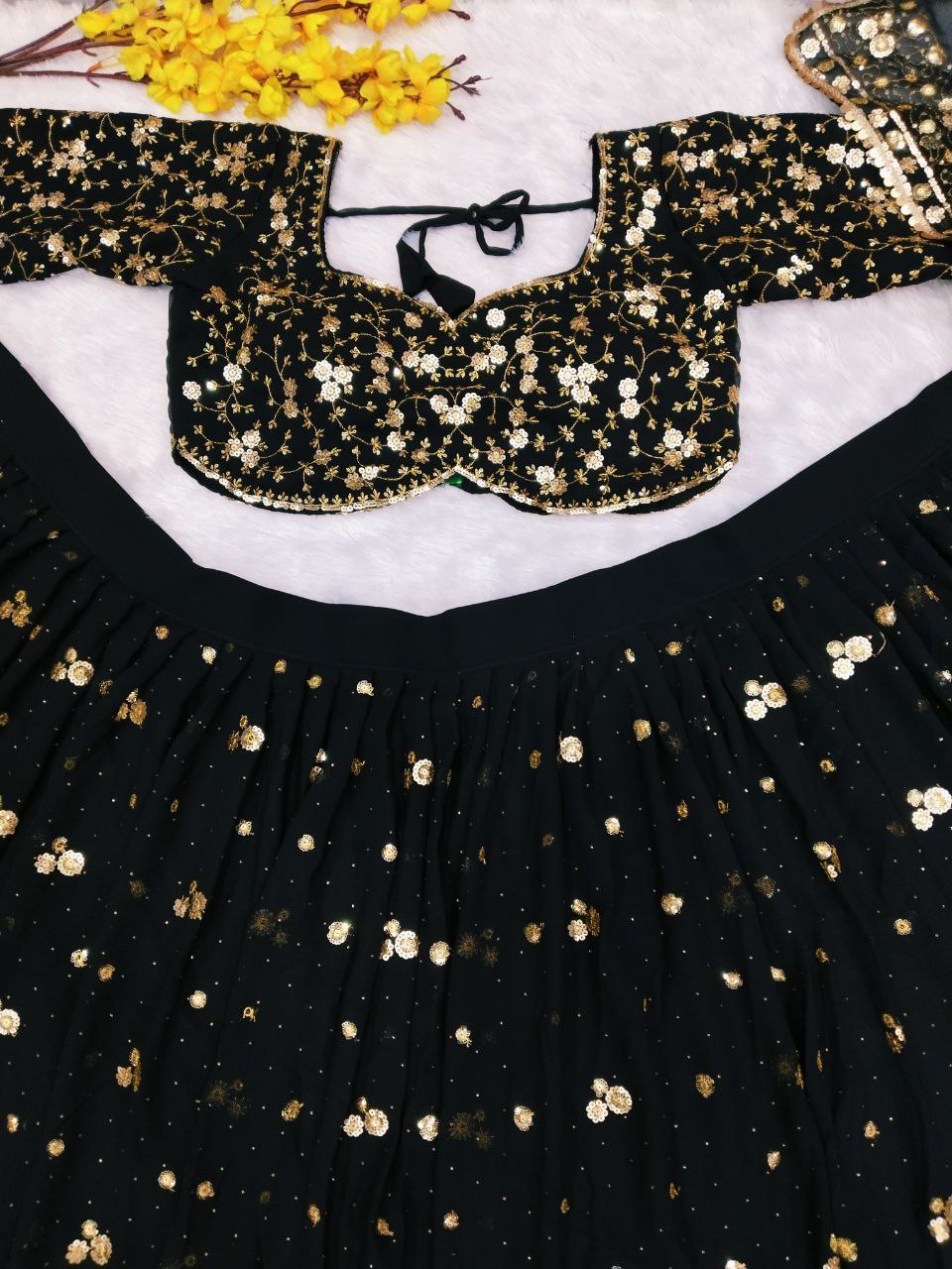 Black Premium Georgette Embellished With Beautiful Embroidery Work , Heavy Sequins Work Lehenga - INSPIRED | Ready To Wear - qivii