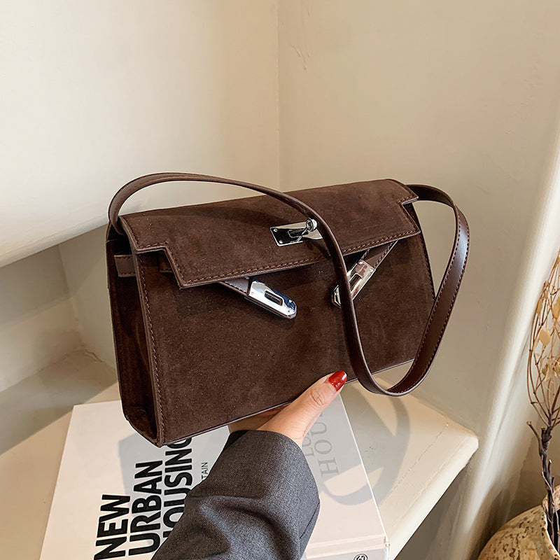 Women's Retro-Luxe Suede Mini Satchel - Convertible Underarm Crossbody Bag for Women | Vintage Brushed Texture in Caramel Ombre