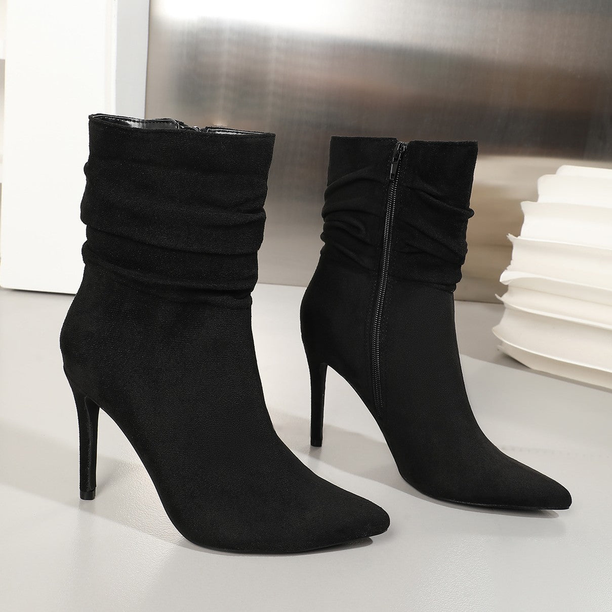 Women's Stiletto Heel Ankle Boots - Pointed Toe Suede Martin Boots (US 5-11)