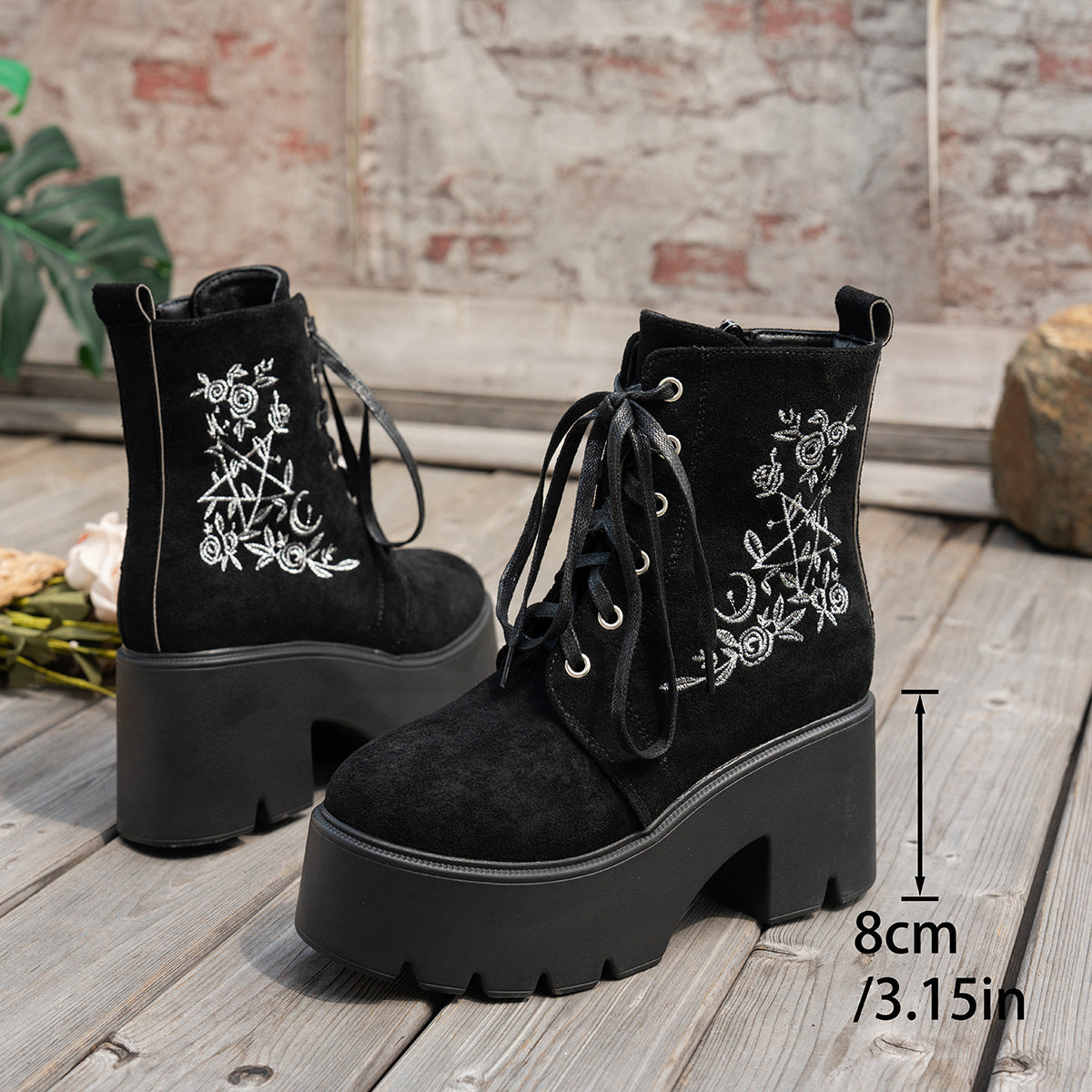 Women's Elfin Platform Ankle Boots - Embroidered Chunky Heel Fall Winter Short Boots (US 4-10)