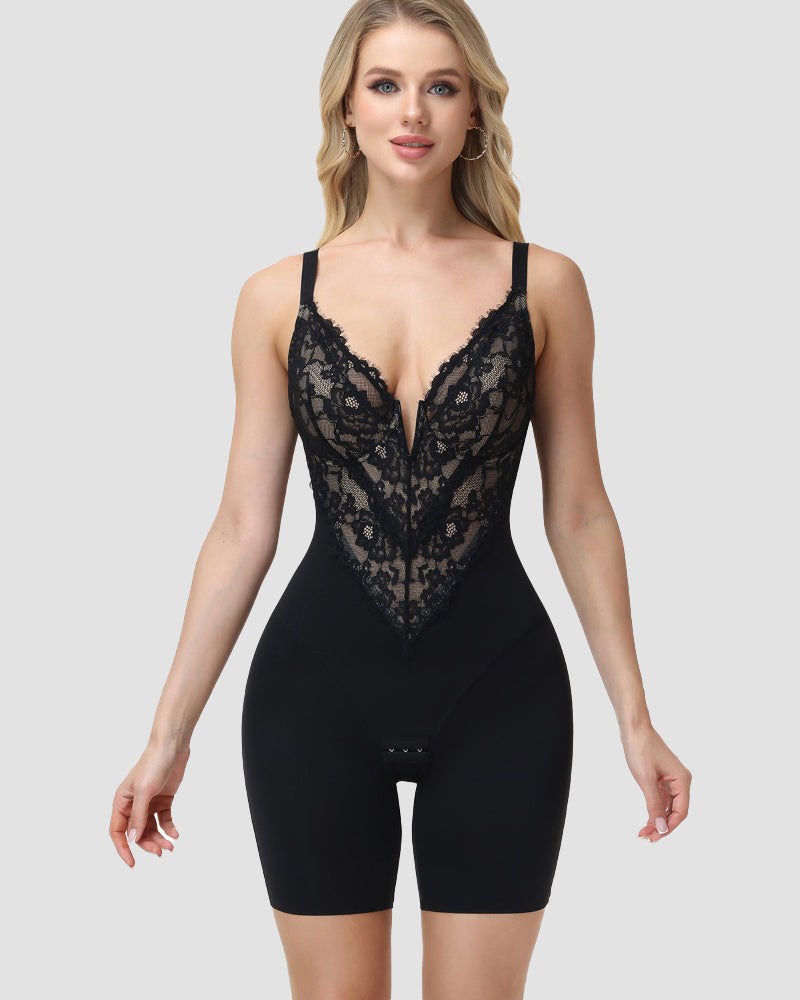 Shapshe® Lace Plunge Backless Bodysuit Shapewear