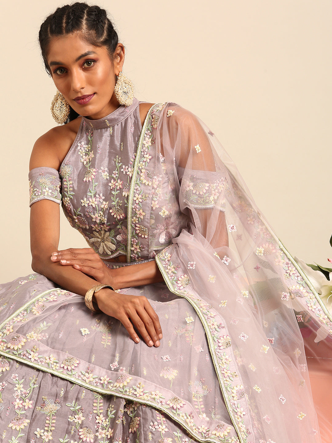 Lavender - Georgette Sequins with Heavy Zarkan Embroidery Lehenga choli