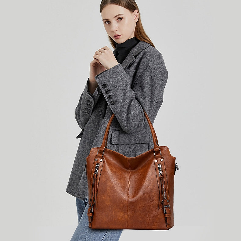 Ounamei Plaid Carry-All Hobo Tote Bag with Pouch for Women | PU Leather & Canvas Large-Capacity Shoulder & Crossbody Bag for Daily Use