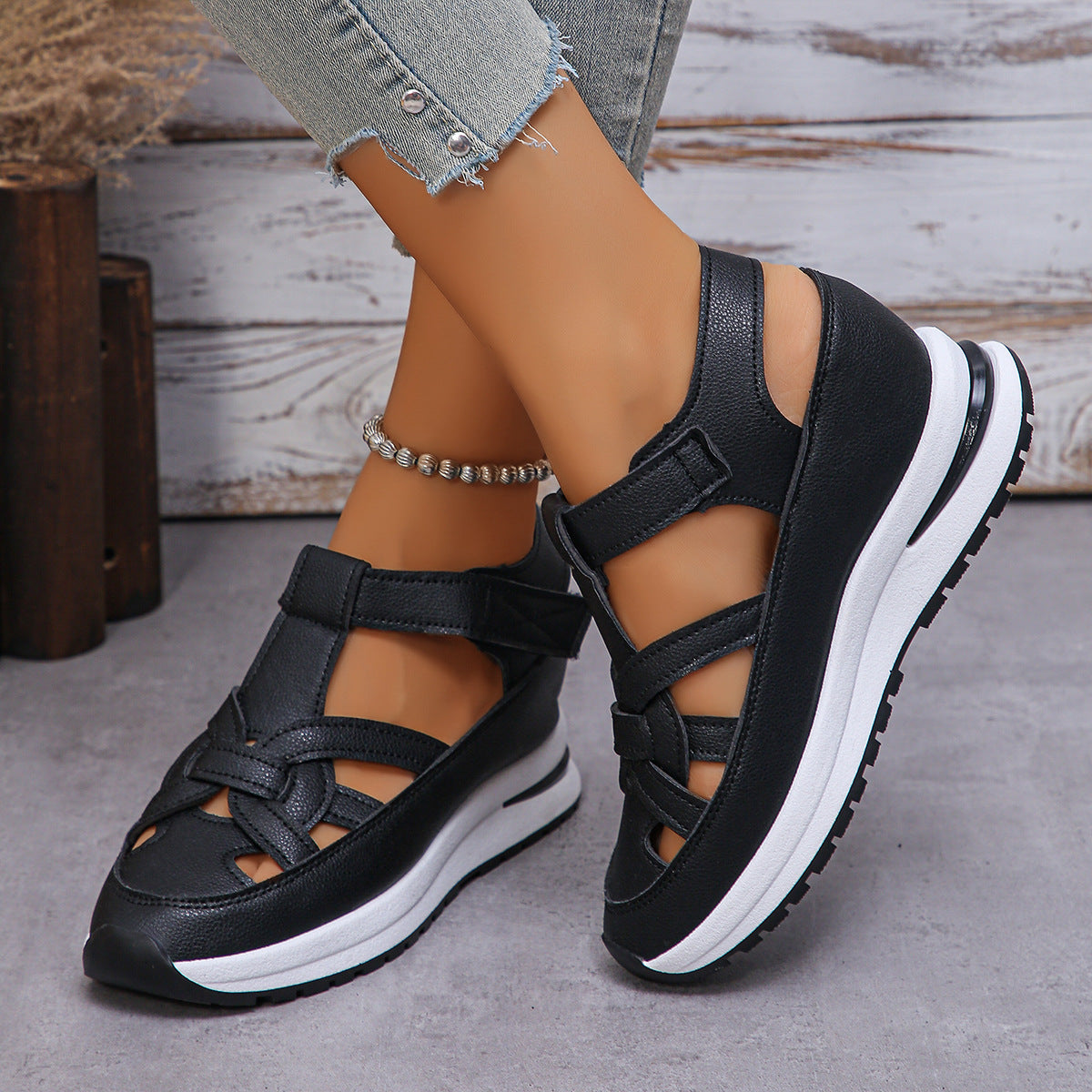 Women's Plus Size Comfort Chunky Gladiator Sandals - Wide Fit Adjustable Roman Style with Airflow Holes