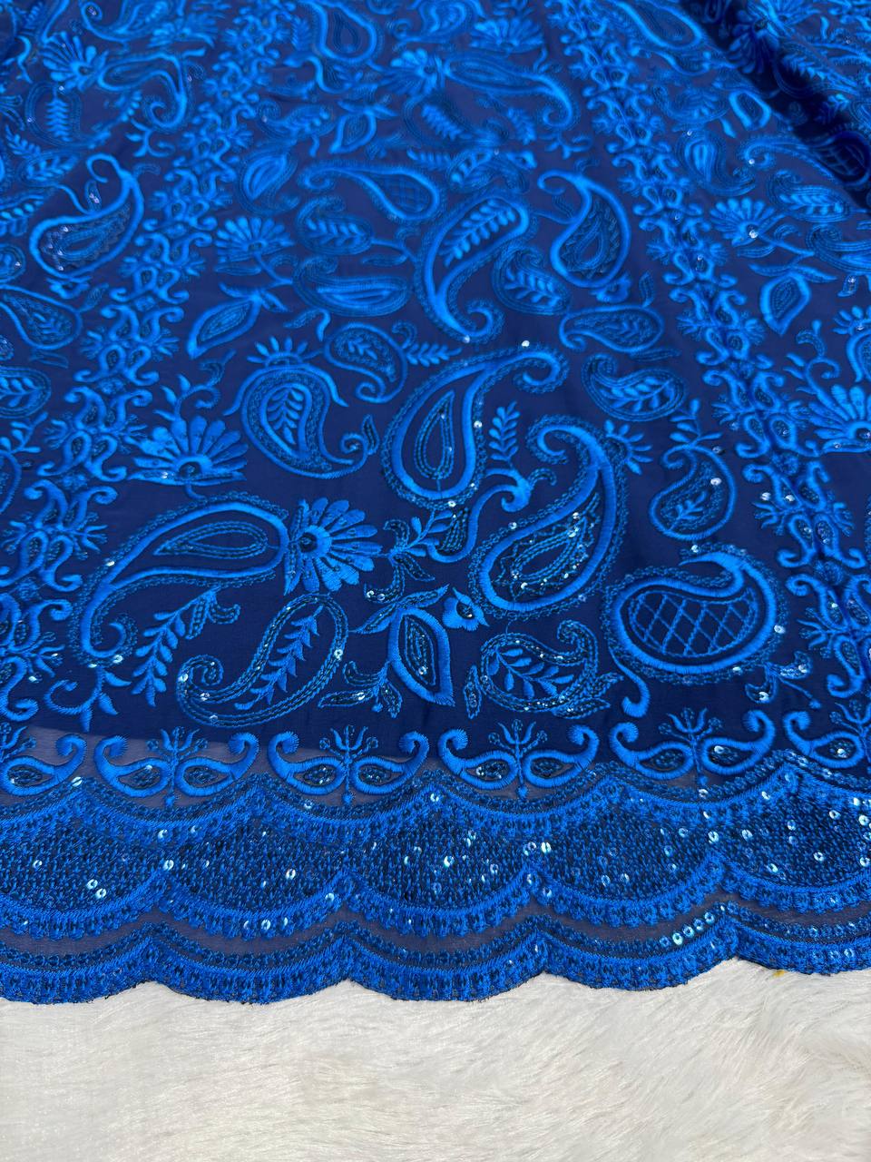 Blue Foux gorgette Sequnce with thread Lehenga Choli - INSPIRED | Ready To Wear - qivii