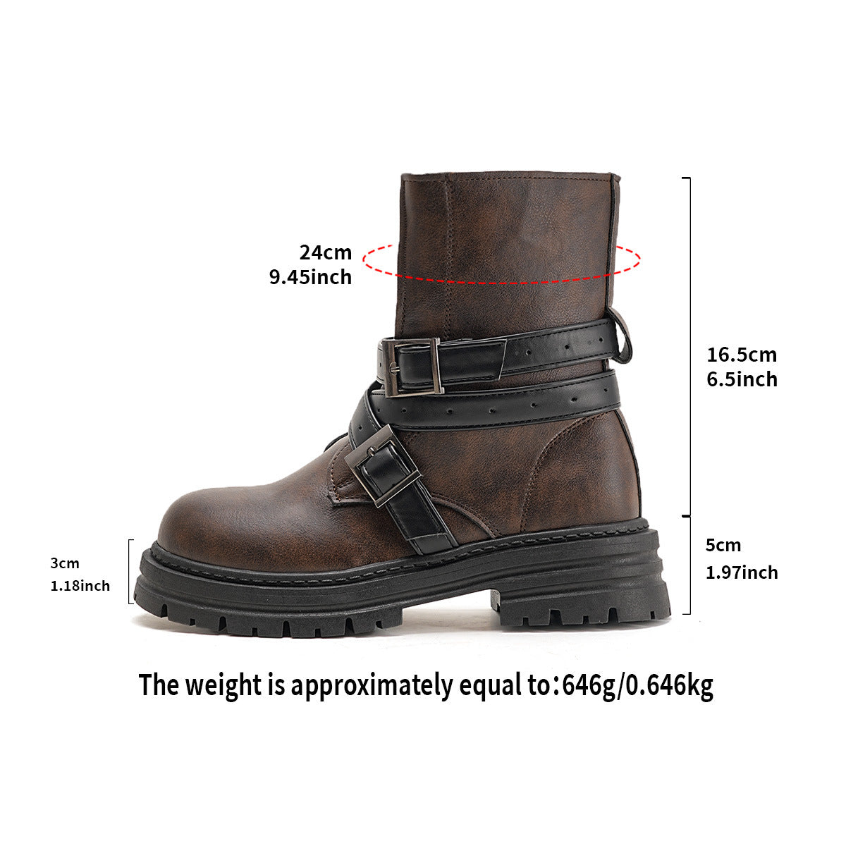Women's Faye Adjustable Buckle Moto Boots - Round-Toe Chunky Lug Sole Boots (US 5-10.5)