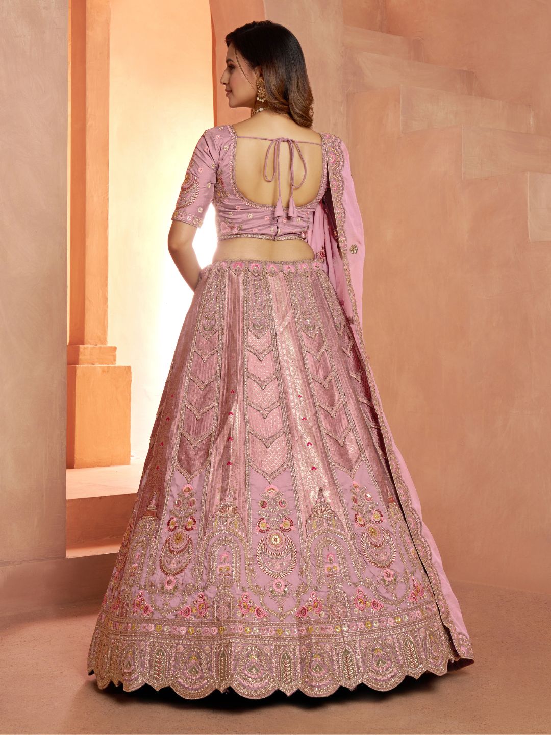 Premium Pink Banarasi Bridal Lehenga with Soft Pastel Tones