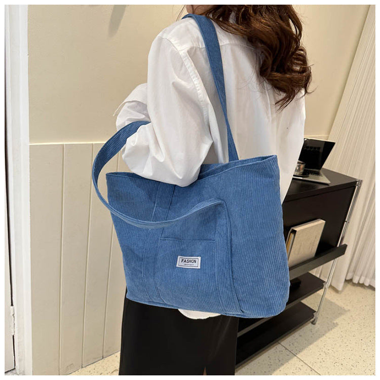 Women's Corduroy Tote Bag | Stylish & Minimalist Large-Capacity Shoulder Bag for Commuting
