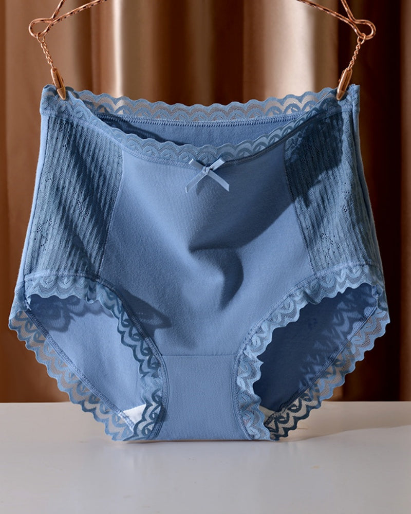 High Waisted Comfortable Cotton Breathable Panties With Lace Trim - By Qivii