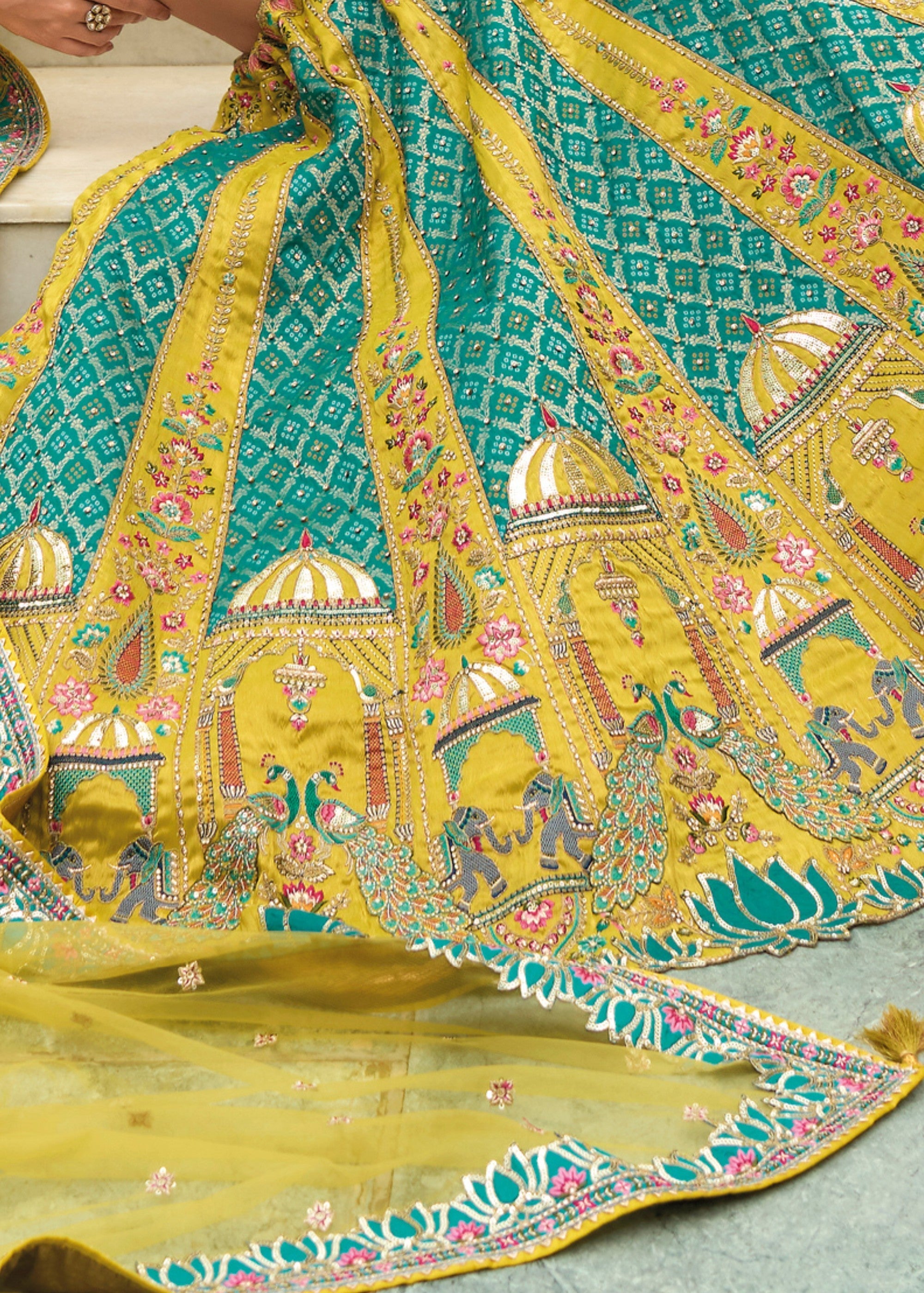 Pear Green Banarasi Silk Lehenga With Heavy Embroidery Work | Ready To Wear - qivii