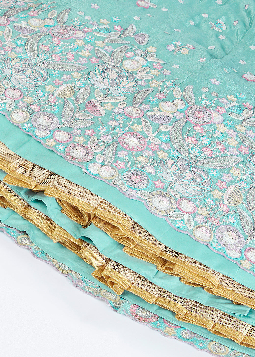 Blue Green Chiffon Lehenga Choli with Sequins & Thread Embroidery work | Ready To Wear - qivii