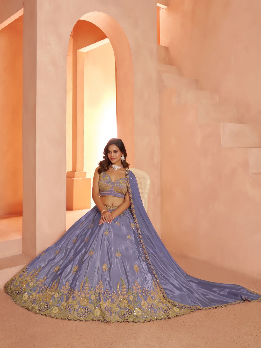 Pastel Purple Floral Embroidered Designer Lehenga Set