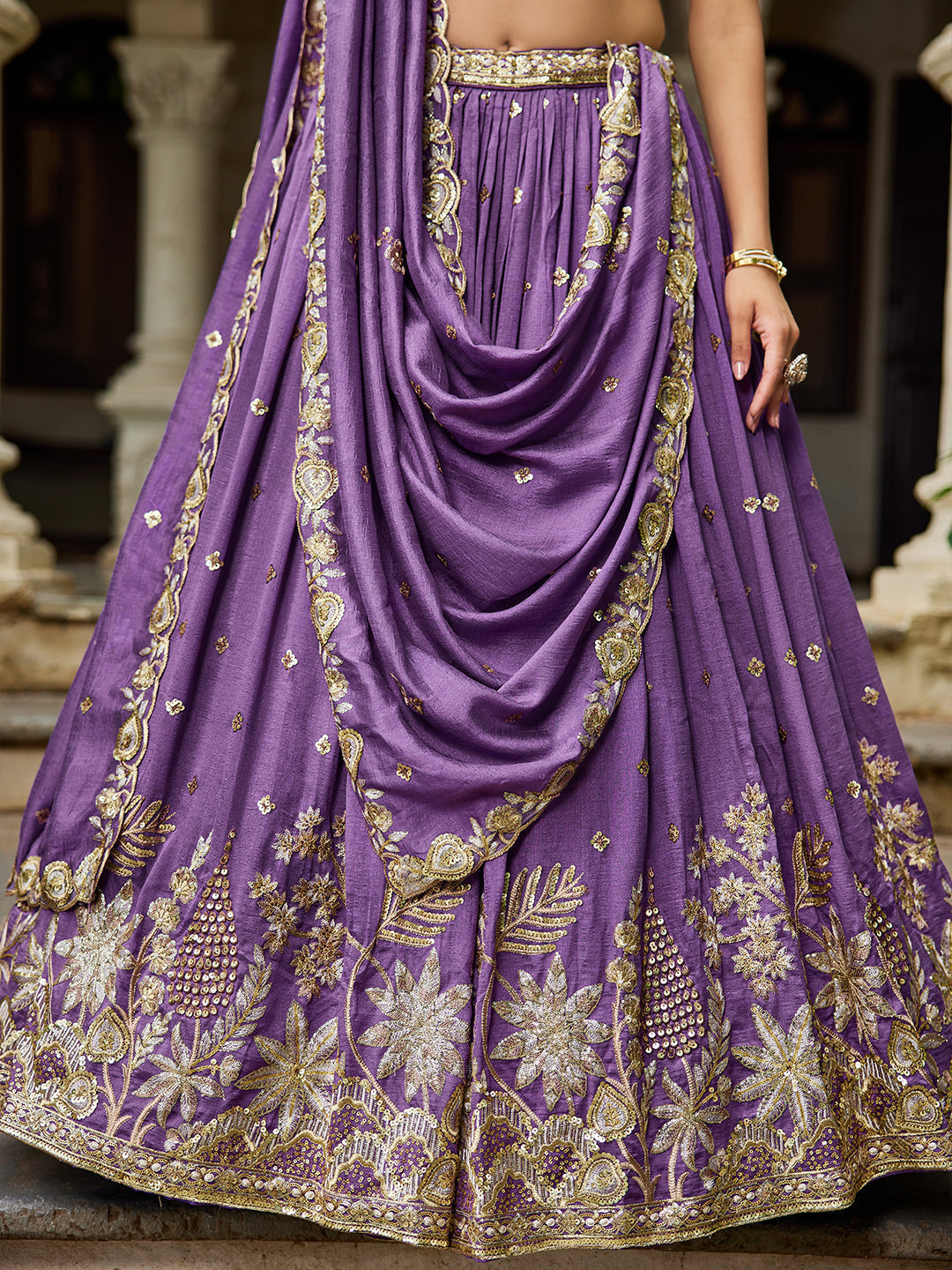 PURPLE - Chiffon Sequinse embroidery Lehenga choli & Dupatta