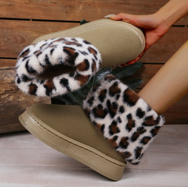 Women's Darby Leopard Winter Boots - Cozy Fuzzy-Lined Platform Slip-On Shoes (US 5-10)