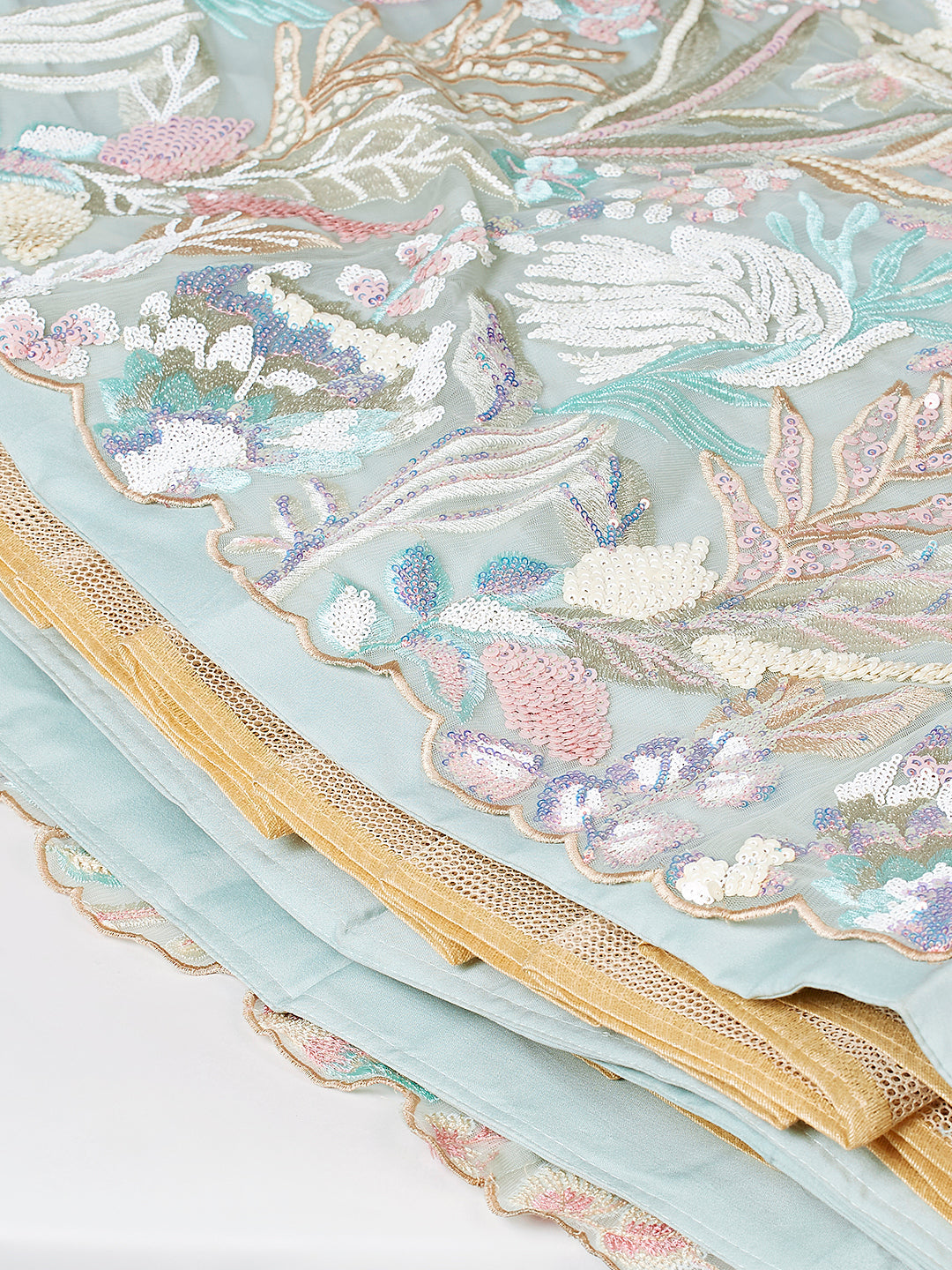 Limegreen - Net Multi-Sequins Work Semi-Stitched Lehenga - qivii