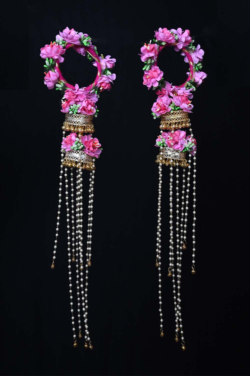 Gaurvi Pink Floral With Pearl Hanging Kalire - qivii