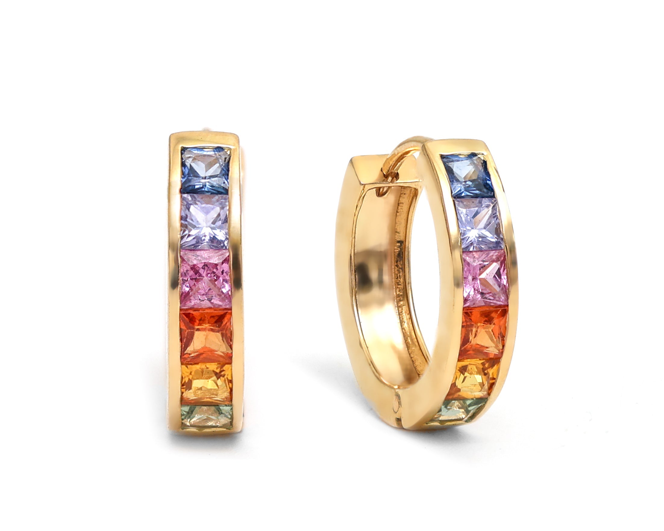 Rainbow Sapphire Princess Cut Small Hoops - qivii