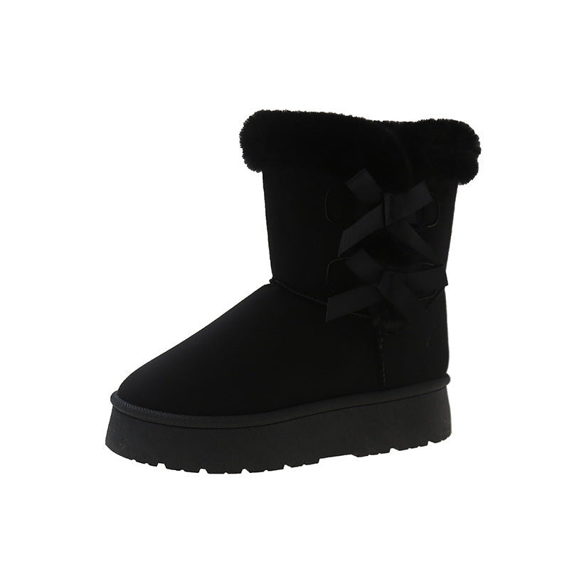 Women's Bow-Knit Cozy Winter Boots - Shearling Lined Chunky Platform Snow Boots (US 5-9.5)