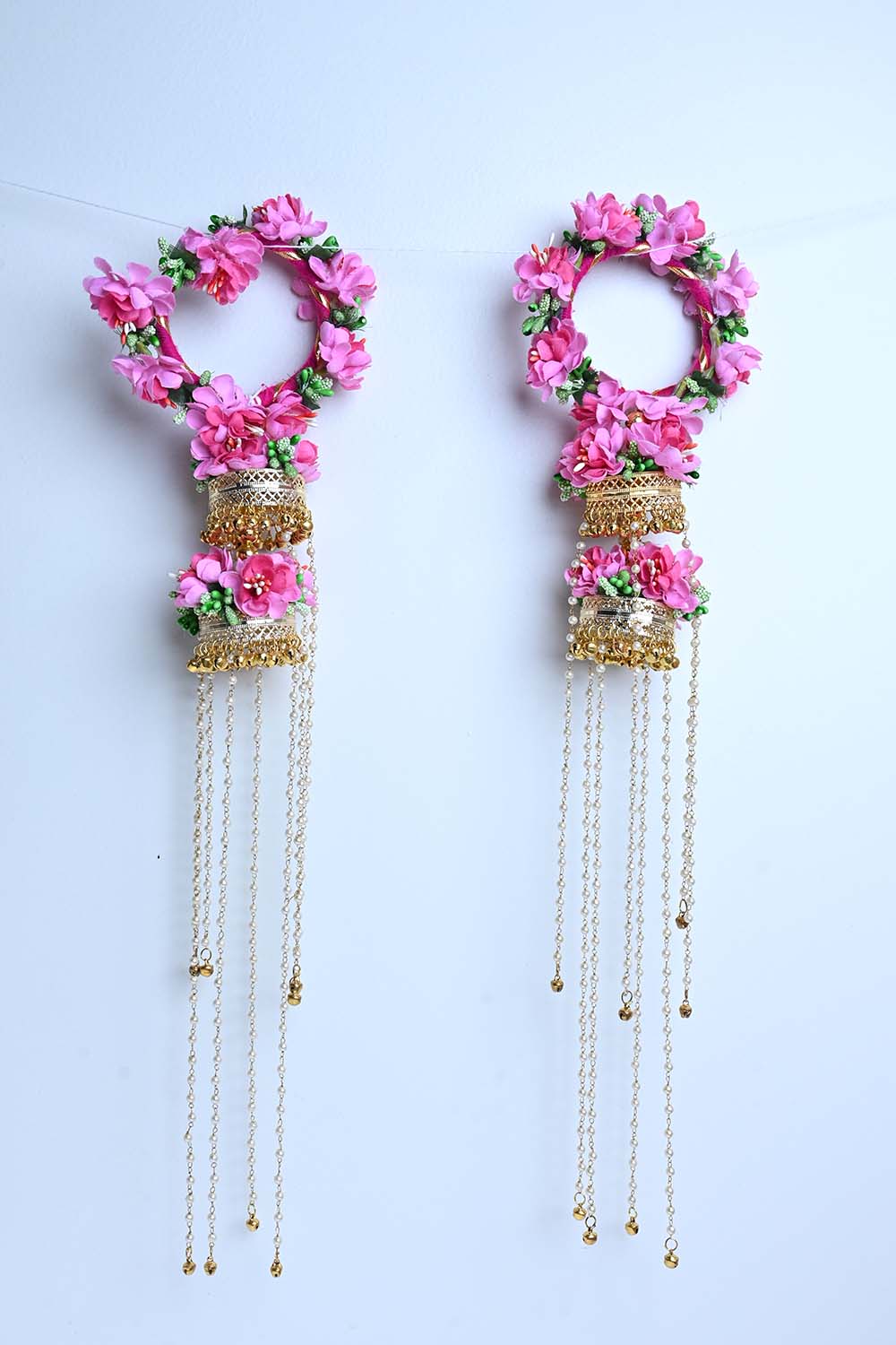 Gaurvi Pink Floral With Pearl Hanging Kalire - qivii