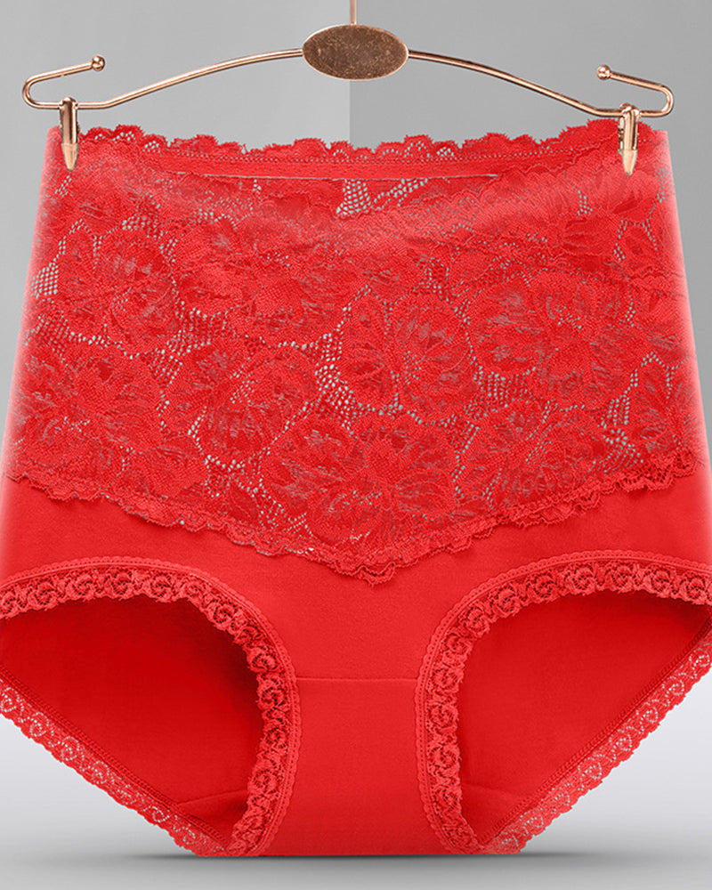 Women's V-shaped High Waist Floral Lace Briefs Sexy Tummy Control Soft Panties - By Qivii