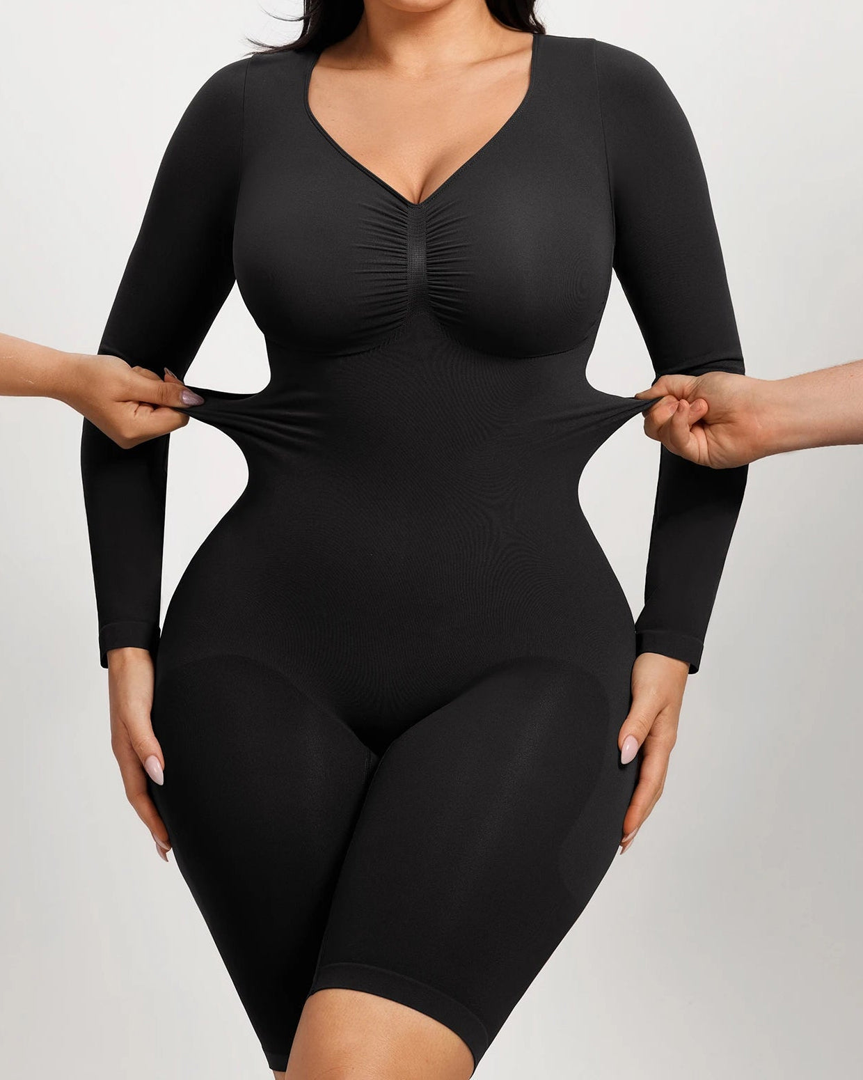 Seamless Mid-level Compression Tummy Control Long Sleeve Bodysuit - By Qivii