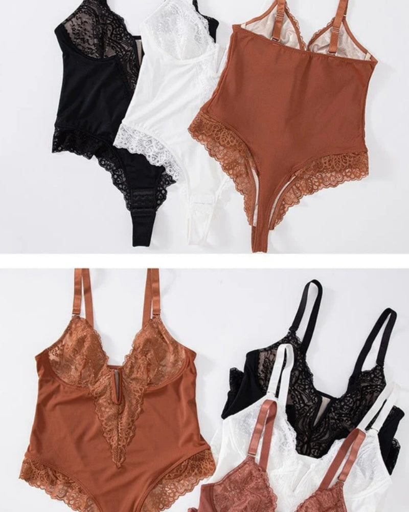 Sexy Lace Deep-V Neck Bodysuits - By Qivii