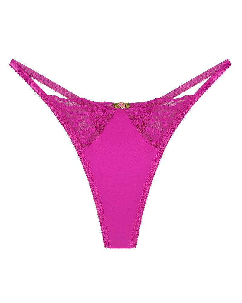 Sexy Lace Hollow Out Elastic Thong Low Rise Flower Decor Bikini Panties - By Qivii