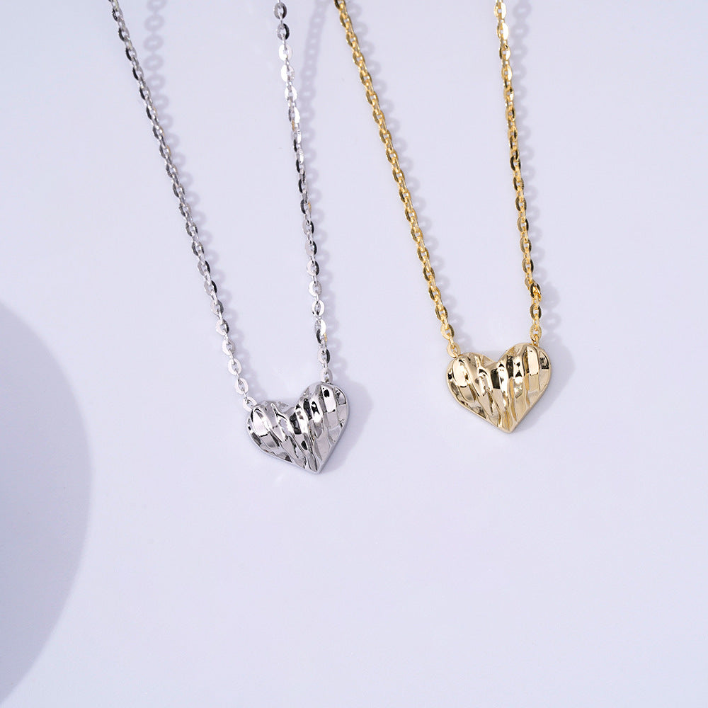 S925 Sterling Silver Three-dimensional Love Pendant Heart-shaped Collarbone Necklace