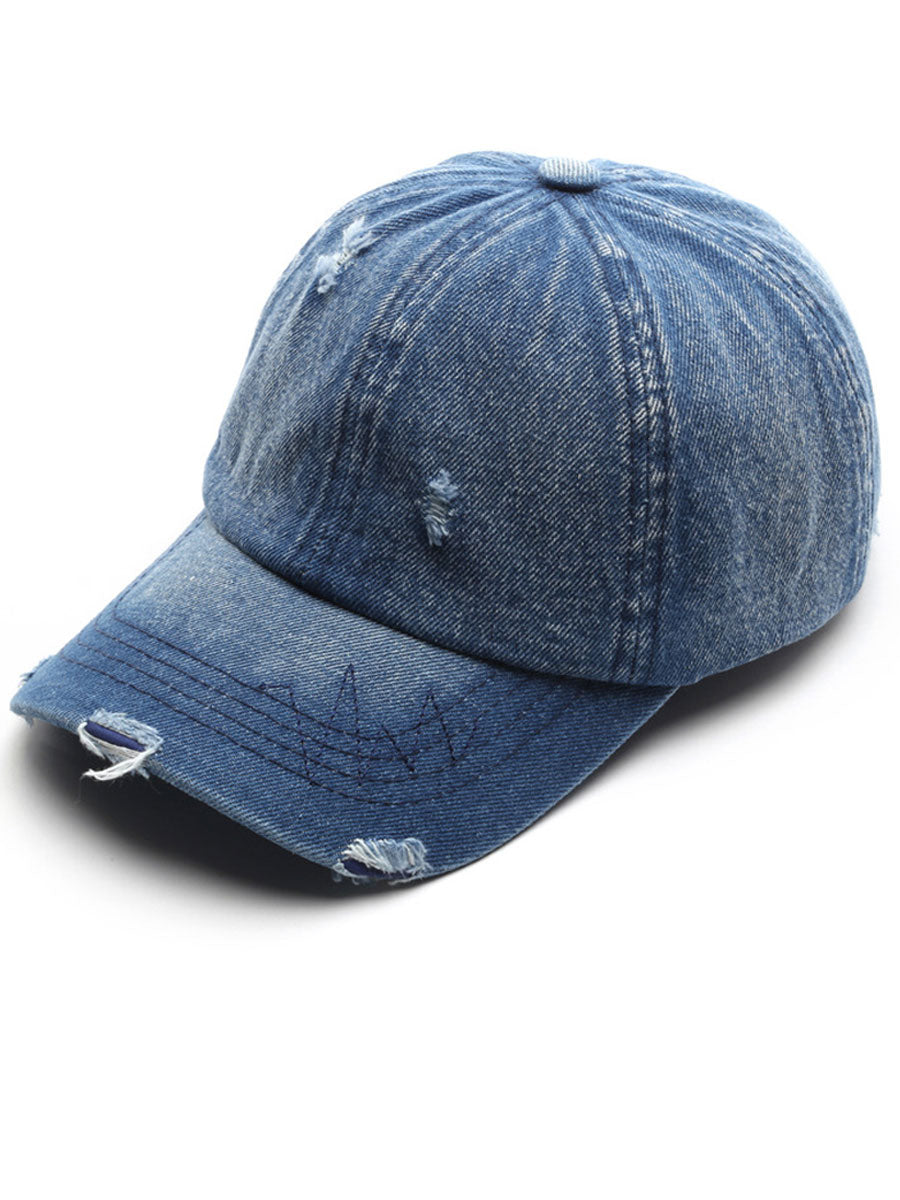 Fashion Retro Ripped Washed Distressed Denim Baseball Cap - By Qivii