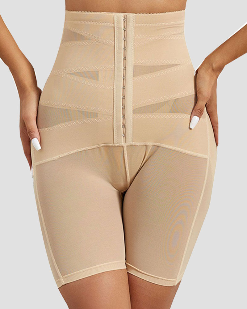 High Waist Stretchy Mesh Shaping Shorts with Adjustable Buckle - By Qivii