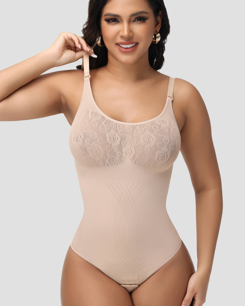 Shapshe® Sexy Bust Flower Cut Out Thong Shapewear Bodysuit