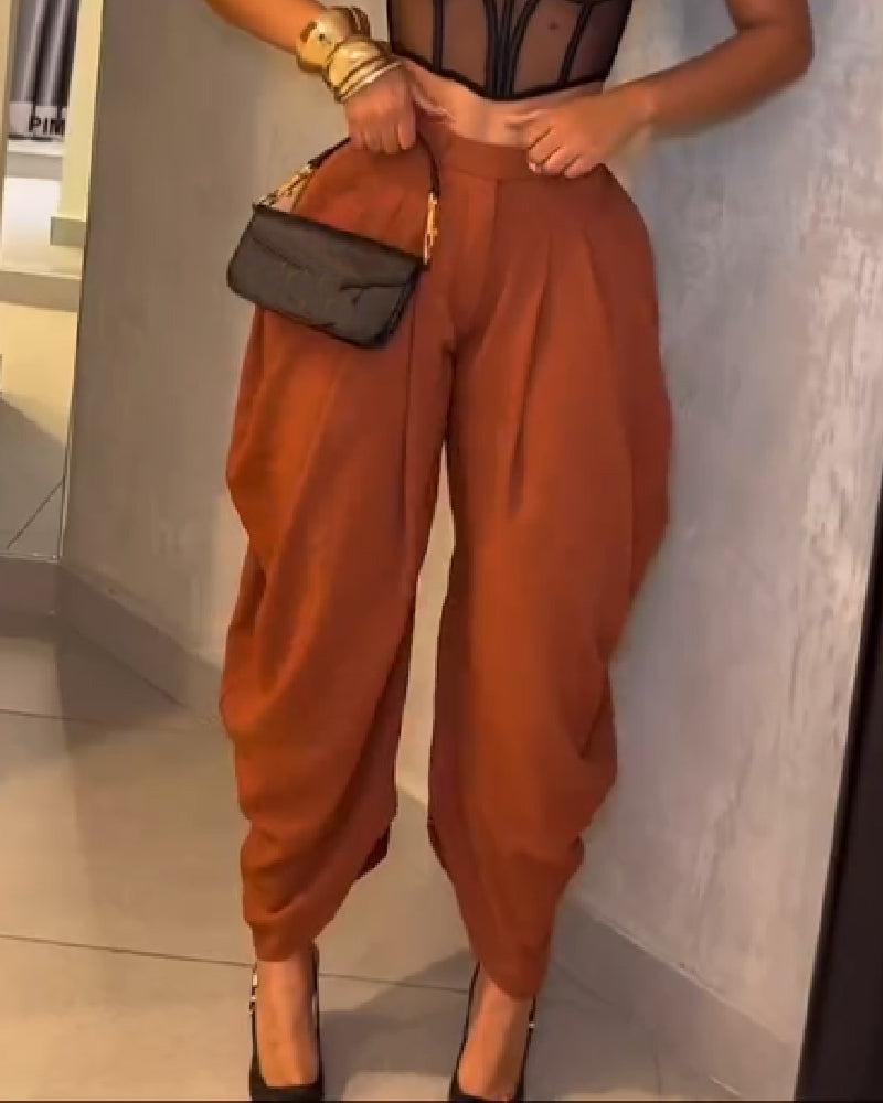 Shapshe® Leisure High Waisted Pleated Wide Leg Harem Pants - By Qivii