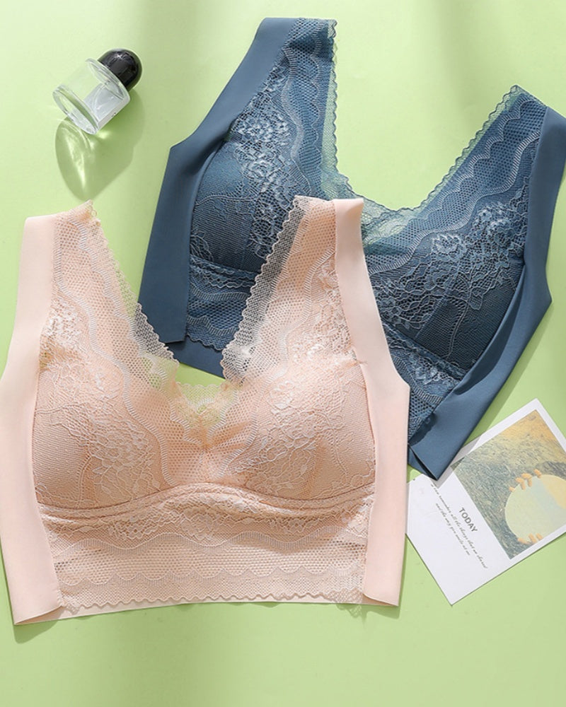 V Neck Lace Thin Anti Exposure Seamless Minimizer Vest Bra