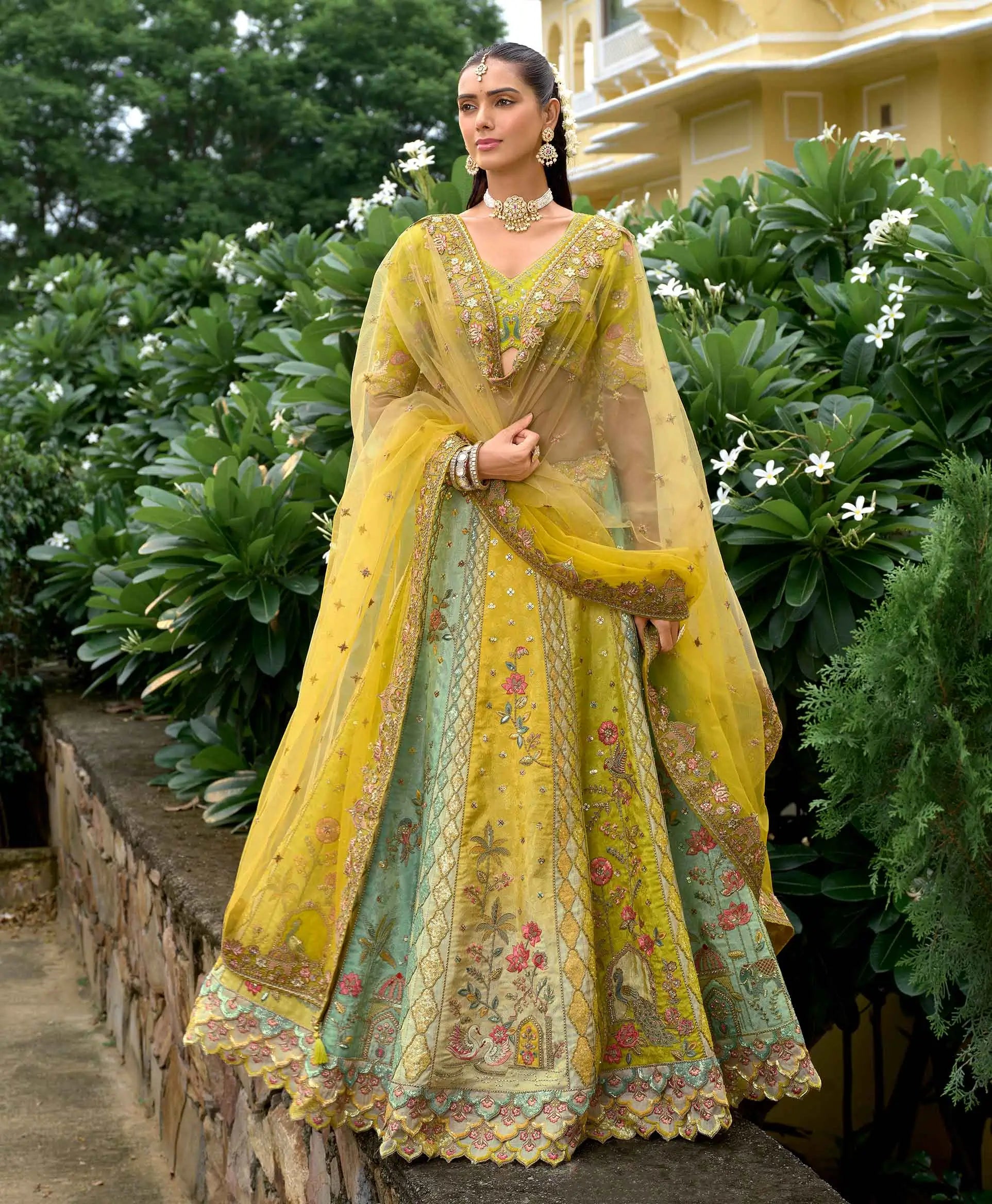Yellow Designer Heavy Embroidery Sequins Work Lehenga