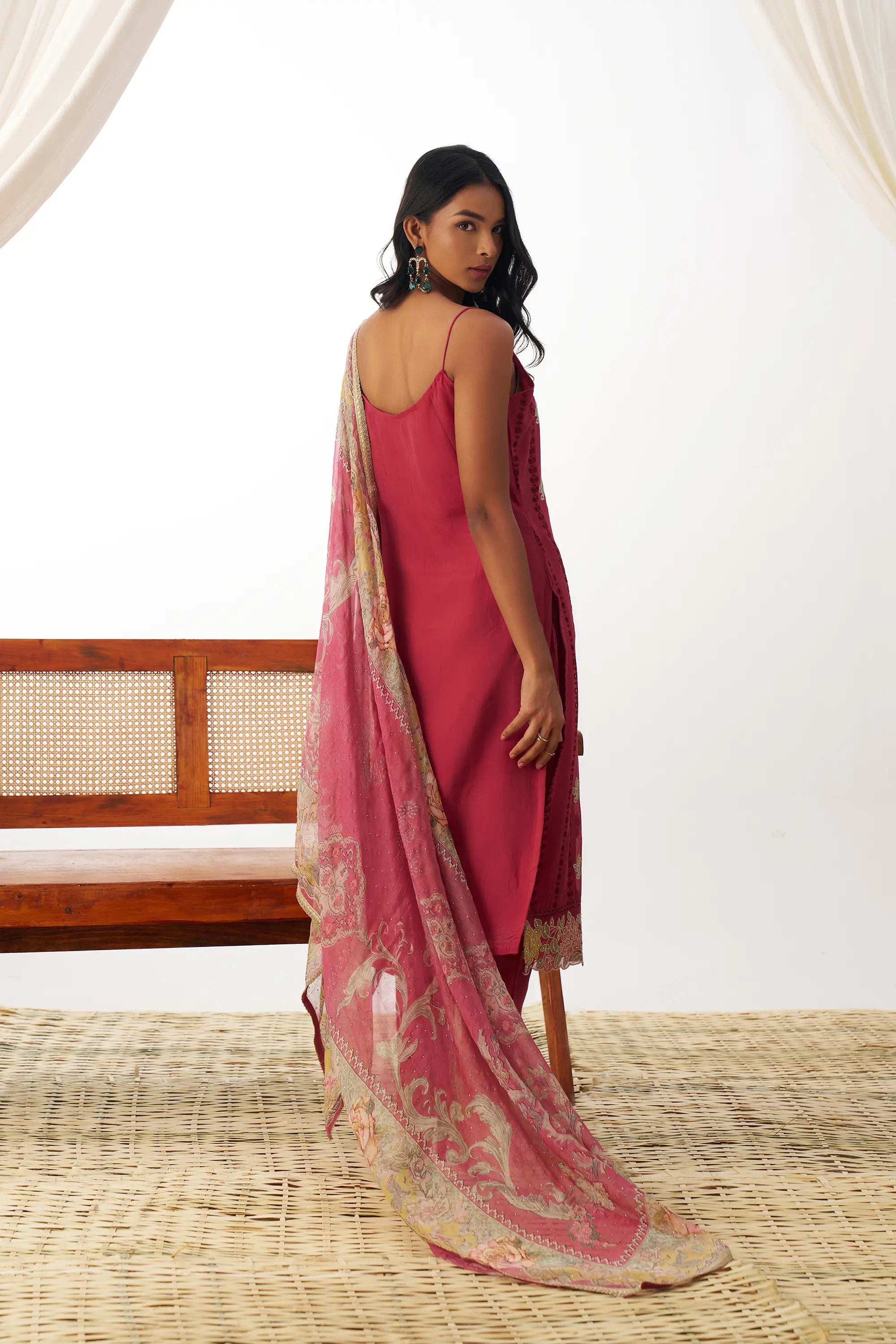 Dull Red Fancy Embroidered Work Organza Salwar Suit With Dupatta - qivii